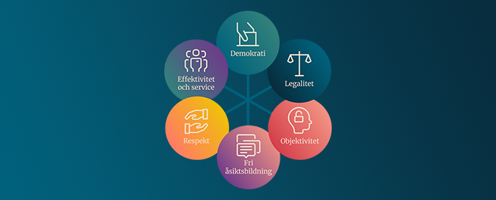 Boxar med de 6 principerna från den statliga värdegrunden